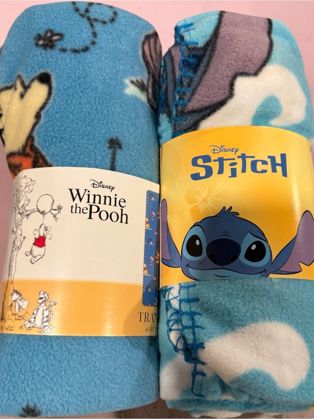 Disney Winnie the Pooh & Stitch Fleece Throws - Light Blue, White, Yellow
